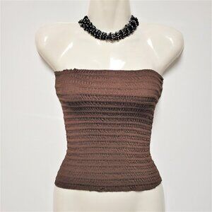 DARK Brown Smocked Strapless Stretchy Waist Length Tube Top - One Size - NEW